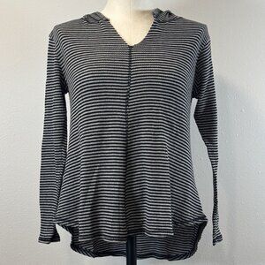 No Comment Womens Sz Small Black Striped Pullover Hoodie V Neck Long Sleeve Lite